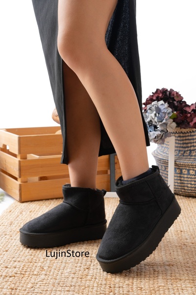 ljn lujinstore Dámské kotníkové boty LujinStore s tlustou podrážkou a kožešinou uvnitř, semišové Tefis