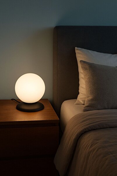 VENON Gülhan Black Metal Table Lamp Globe Lampshade 15 cm White Globe Glass Purgatory Sports Lamp