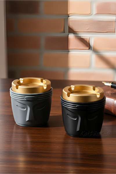 KaktüsKedi 2 Adet Gold Kapaklı Kokusuz Küllük Seti