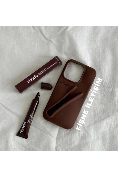 FİŞNEİLETİŞİM غطاء هاتف متوافق مع آيفون 13/14 مع حامل أحمر شفاه (إسبريسو)