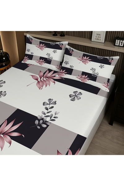 3D ELSE HALI Geometric Floral Pattern Elastic Double Bed Sheet Set with Pillowcases 160X200Cm