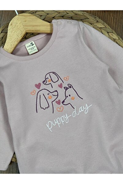 Kids Kingdom Cotton Animal Detailed Baby Girl Romper with Snap Fasteners at the Bottom