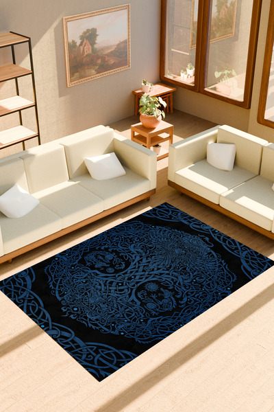 FG Store Viking Pagan Mitolojik Dijital Baskılı Makinede Yıkanabilir Kaymaz Leke Tutmaz Salon Halısı