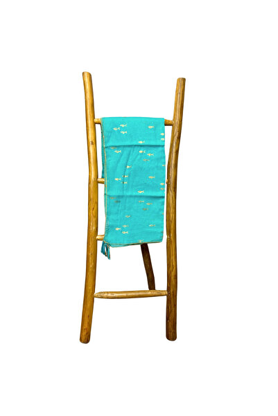 Ancient wisdom Turquoise and Gold Scarf with Fish Design