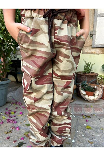 Terry Kamuflaj Pacası Lastikli Beli Lastikli Önden Bağlamalı Spor Jogger Pantalon