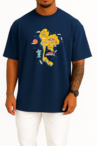 Bahriyeli Collection oversized Ταϊλάνδη Χάρτης με σχέδιο στήθους Unisex T-Shirt