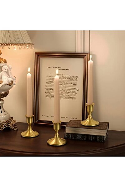 bliss store 3’lü Metal Koni Şamdan, Gold Şamdan, Mum Tutacağı
