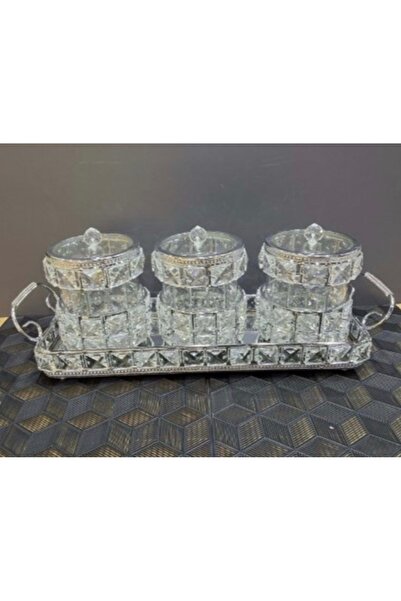 Furkan طقم توابل من الكريستال مكون من 3 قطع مع صينية