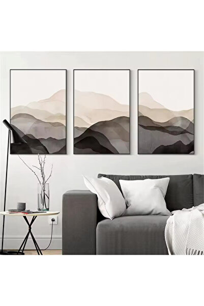 Linacci 3lü Siyah Metal Çerçeve Gri Beyaz Gerçek Cam Tablo Seti