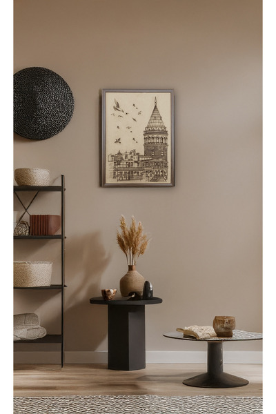 SANAT AHENK Galata Kulesi - 37x47 Ahşap Üzerine Yakma Tablo