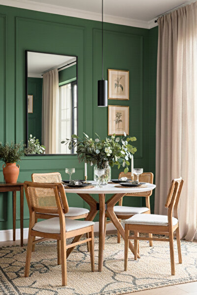 Woodenbend Siena Natural Ahşap Beyaz Yuvarlak Masa Takımı 100x100 cm – 4 Natu...