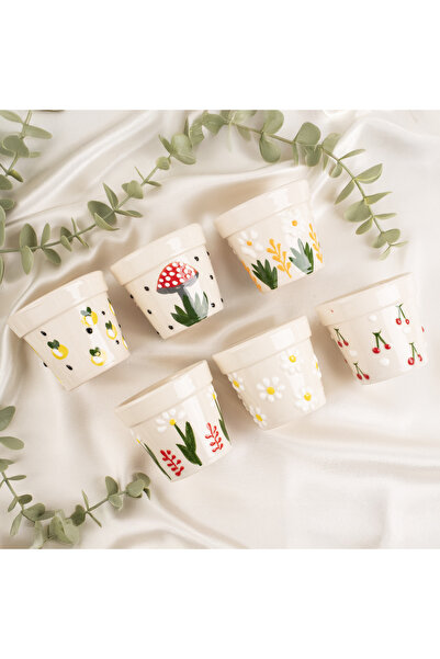 ModernDesignTR El Yapımı 6 Adet Farklı Desenli Seramik Sukulent Saksı Seti