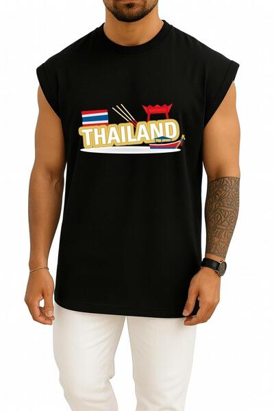 Bahriyeli Collection Oversize Thailand Logo, Flag of Thailand Logo Chest Design Tank Top