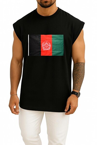Bahriyeli Collection Oversize Flag of Afghanistan Tank Top with Chest Design