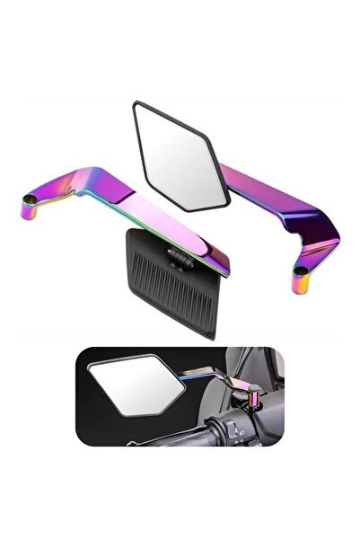 DEKOHOP Motosiklet İridyum Renk Universal Katlanır Ayna Seti Rüzgar Kanatlı M...