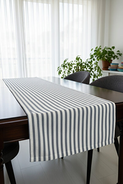Kayasoft Keten Pamuk Masa Runner 40×110 cm - Modern Gri Beyaz Tasarım 2 Adet