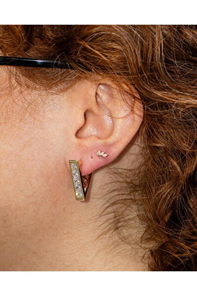 Portakal Esintisi Triora Xuping Inverted Triangle Steel Earrings with Zircon Stone