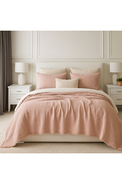 Tasarım HB&Victory Müslin Yatak Örtüsü %100 Pamuk 4 Katlı Toz Pembe Renk Çift Kişilik 240x230 cm.