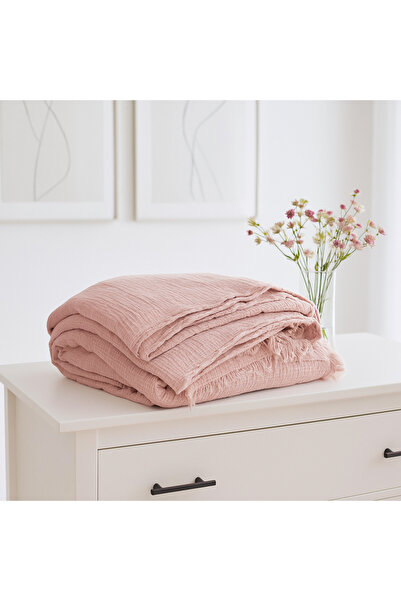 Tasarım HB&Victory Müslin Tek Kişilik 4 Katlı %100 Pamuk Toz Pembe Renk Yatak Örtüsü 160x230 Cm.