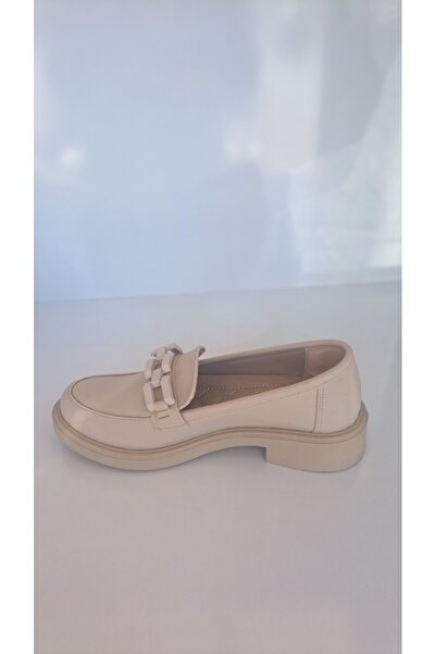 Park Fancy Kadın Bej Mat Deri Günlük Loafer Ayakkabı