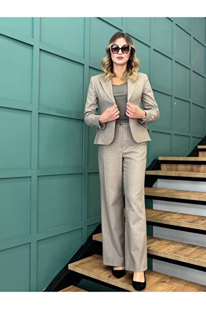 AYHAN Women's Striped, Buttoned, Blazer Jacket-Pants Set