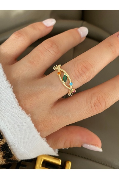 Pinery Jewels خاتم نسائي بتصميم بسيط مع أحجار كريمة قابلة للتعديل من الأسفل