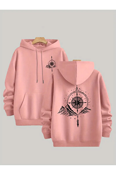 bellanova Fleece Hooded Sweatshirt for Unisexfront & Back Geometric Mountain Printed