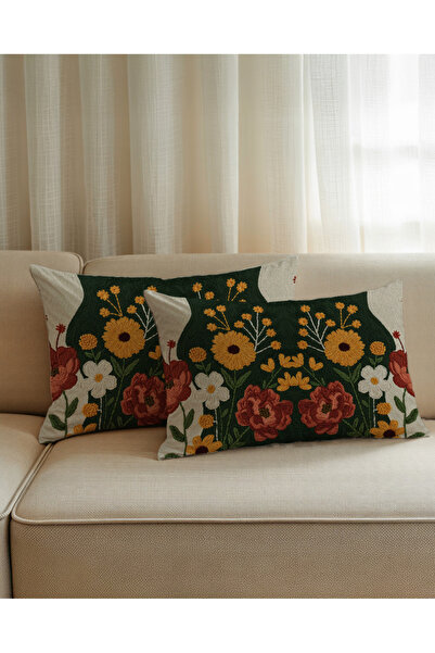 Artvibe Punch Embroidery Pattern Digital Printed Yellow Orange Autumn Themed 2-Piece Pillowcase
