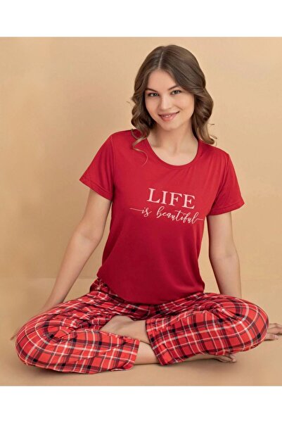 OMODAM Women's Short Sleeve Viscose/Milan Fabric Pajamas Set