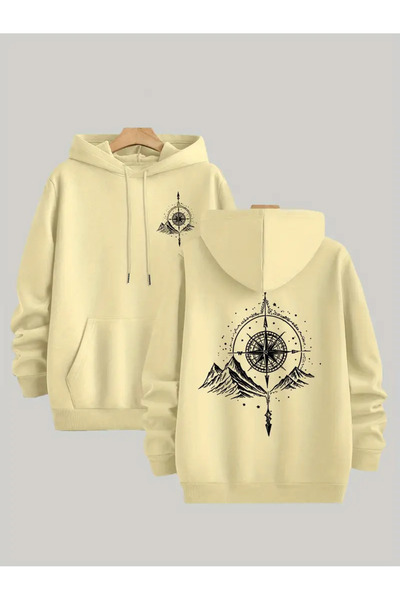 bellanova Fleece Hooded Sweatshirt for Unisexfront & Back Geometric Mountain Printed
