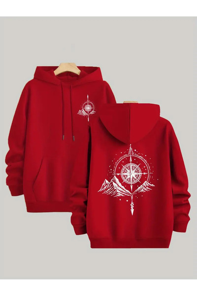 bellanova Fleece Hooded Sweatshirt for Unisexfront & Back Geometric Mountain Printed