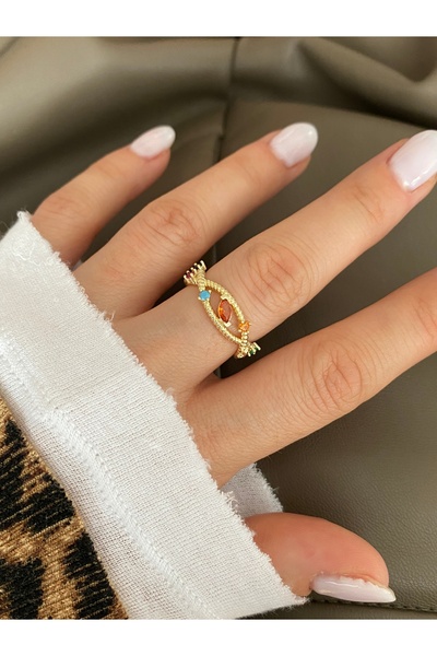 Pinery Jewels خاتم نسائي بتصميم بسيط مع أحجار كريمة قابلة للتعديل من الأسفل