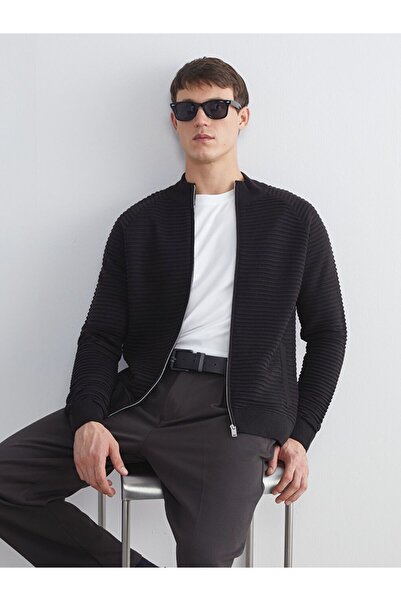 LC Waikiki Lcw Vision Men's Knitted Cardigan with Stand Collar and Pockets