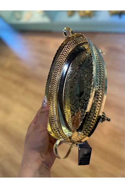 hediye صينية معدنية ذهبية بيضاوية الشكل من إستير هوم ديكور - صينية تقديم - صي...
