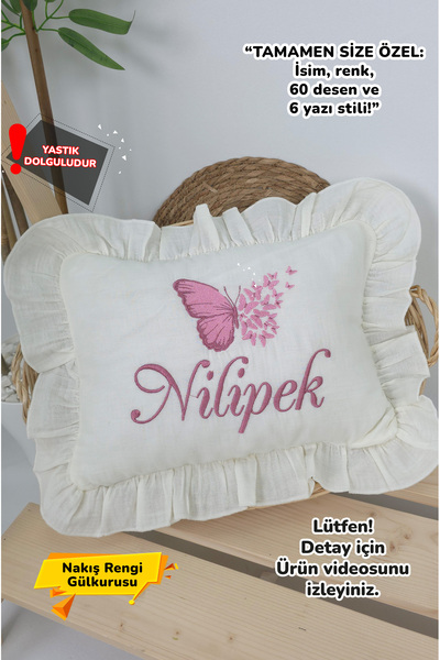 gros shop Müslin Yeni Doğan 4Katlı Organik %100Pamuk Kişiye Özgü Nakışlı Hast...