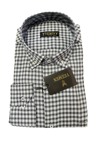 yezmen Büyük beden 3XL SİYAH BEYAZ PİTİ KARE UZUN KOL BABA GÖMLEĞİ