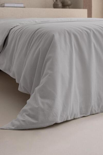 Madame Coco New Season Manon King Size 100% Cotton Ranforce Plain Duvet Cover - Gray - Gray