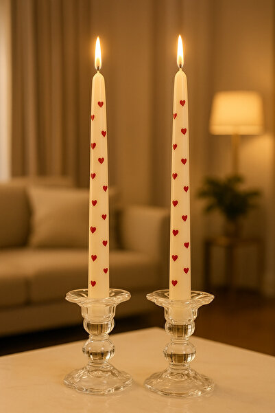 AY HOME 2 Adet Dekoratif Kırmızı Kalpli Mum