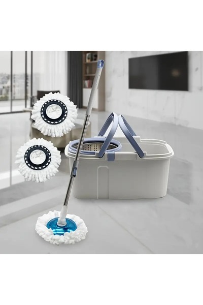 ORIAN مجموعة ممسحة دوارة 360 درجة بدون استخدام اليدين مع دلو تجفيف بمقبضين ورأسين ممسحة من الألياف