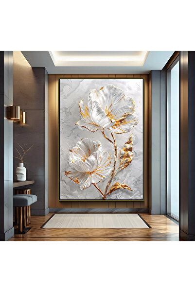 EMYA HOME Gold Flower Canvas Painting with Bronze Metal Frame