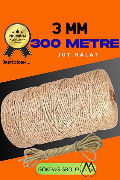 GÖKDAĞ GROUP 3 MM 300 Metre Jüt Halat Dekoratif Hasır İp Urgan Maket