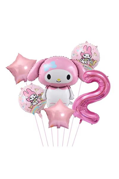 MFM مجموعة بالونات فويل بتصميم كورومي لعمر سنتين، 6 قطع باللون الوردي