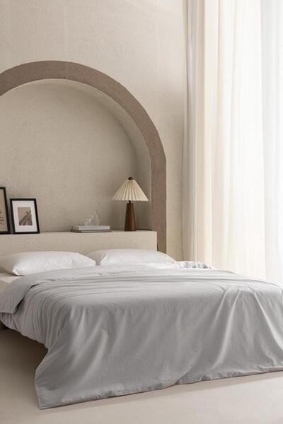 Madame Coco New Season Manon King Size 100% Cotton Ranforce Plain Duvet Cover - Gray - Gray