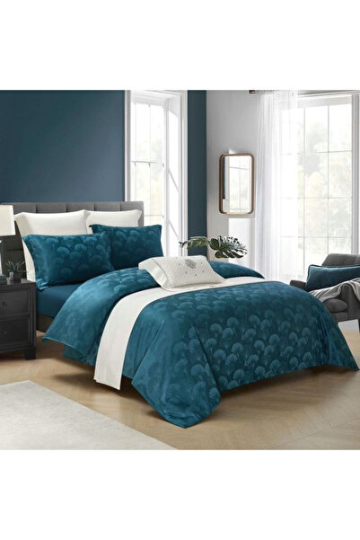 FIONNA.RO Premium Satin Bed Linen With Elastic Pattern - Navy Blue