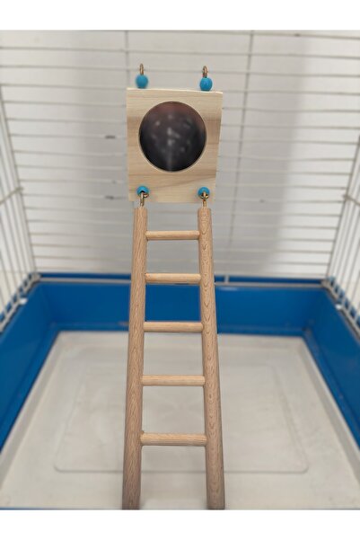 Wooden Bird Wooden Bird Ladder with Mirror (5 Steps-Natural Wood)