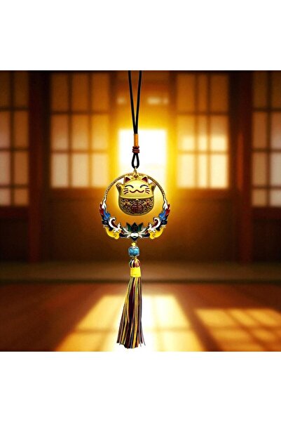 Kuzey Tacı Renkli Püsküllü Şans Kedisi Feng Shui Askılık Otantik Tasarım Vip