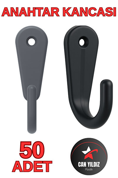 CAN YILDIZ PLASTİK 50 Adet Siyah Plastik Anahtar Kancası Anahtarlık Kanca