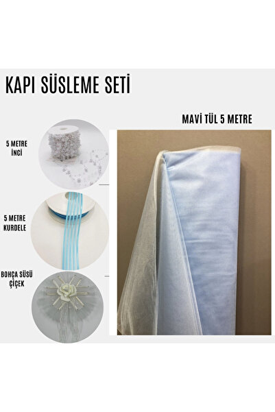Fiyonks Atölye Decoration Set Package, 5 Meters of Tulle, 5 Meters of Ribbon, Decorative Flower, Door Decoration Tulle, Bundle Tulle