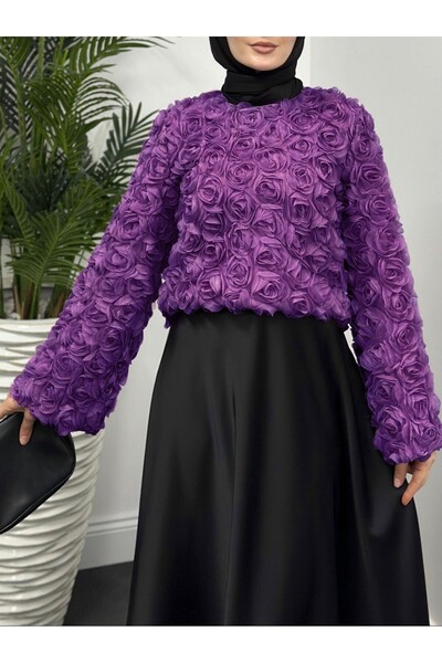 HİJABAYA Ισπανική μπλούζα με μανίκια με τριαντάφυλλα οργάντζα