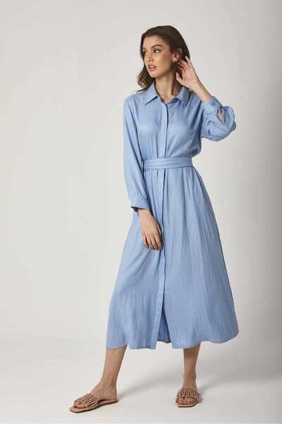 DALYDRESS Women's Solid Midi Dress with Tie-Waist